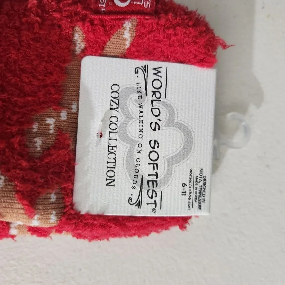 Worlds Softest Cozy Collection Socks Gingerbread Man Design Red White One Size 6